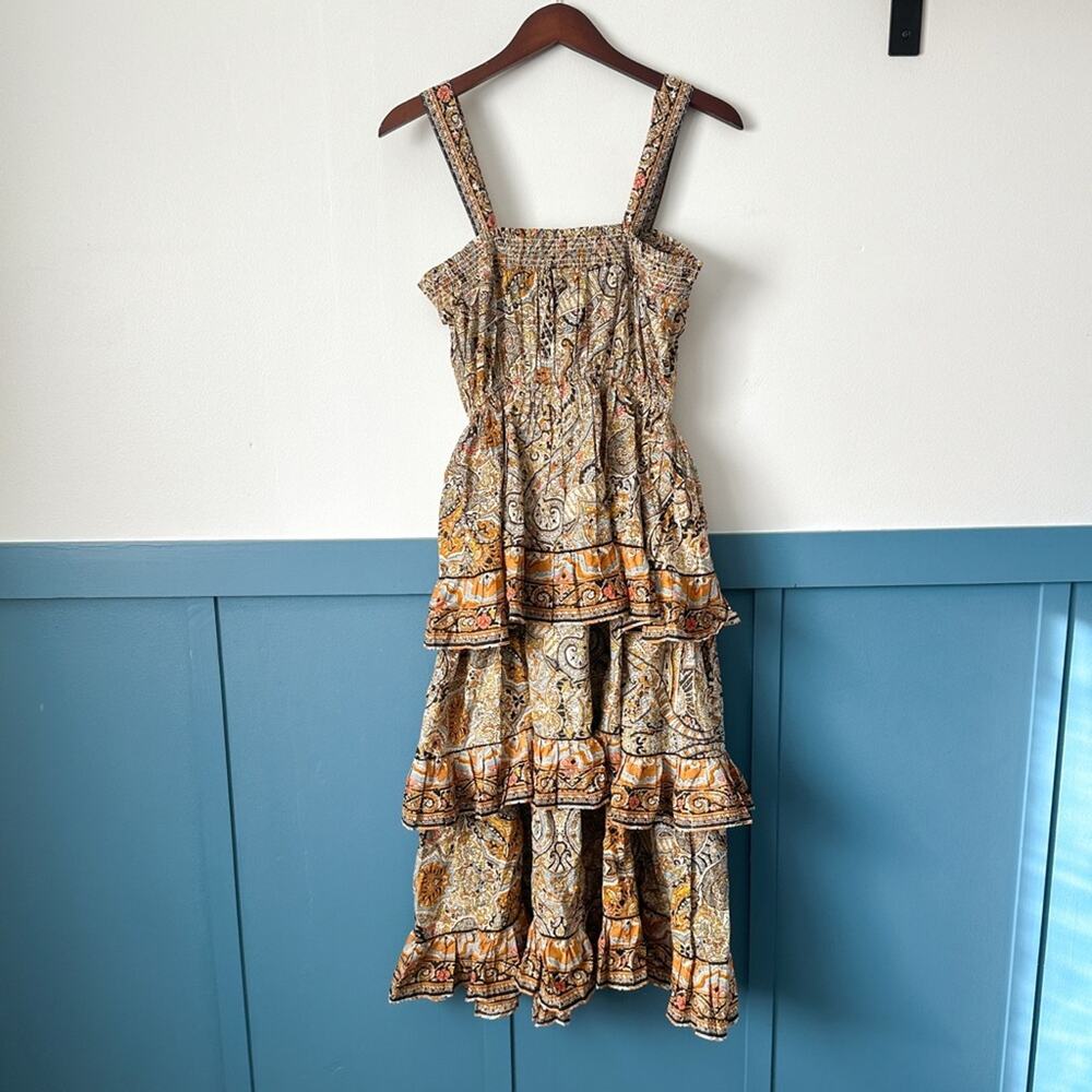 CLEOBELLA Rosalie Boho Midi Dress SZ MEDIUM Tiered Ruffle Paisley Kaleidoscope - Picture 4 of 8